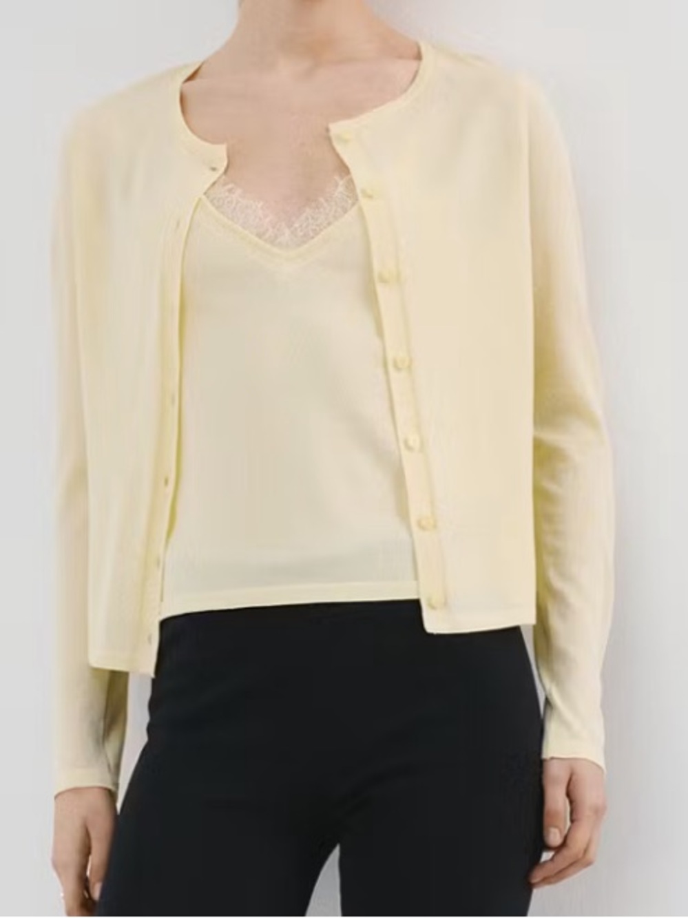 Mango Pale Yellow Button-Front Women's Top COMBINED CARDIGAN LACE TOP 7162